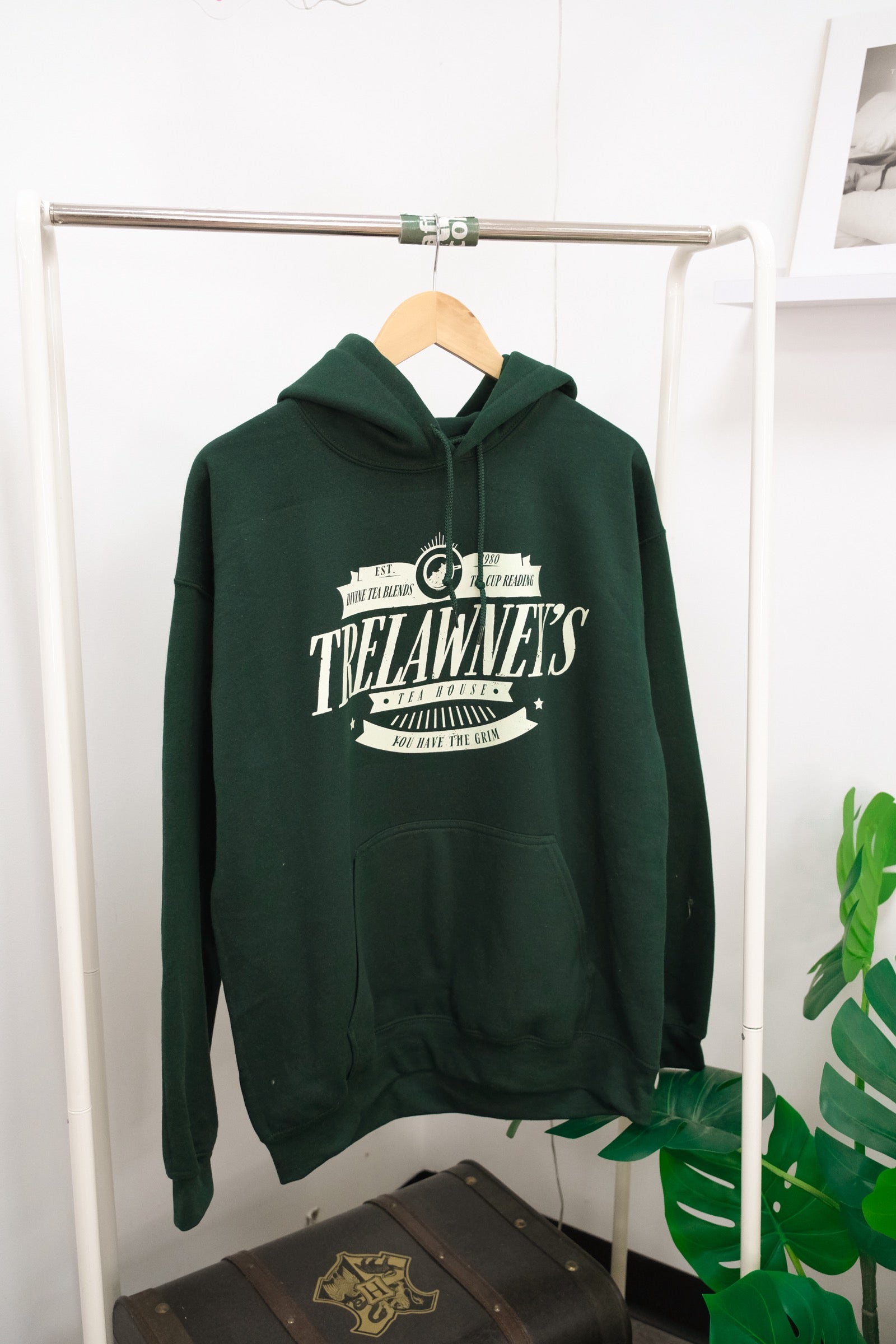 Tea House Crewneck Hoodie (M, L) - Forest Green