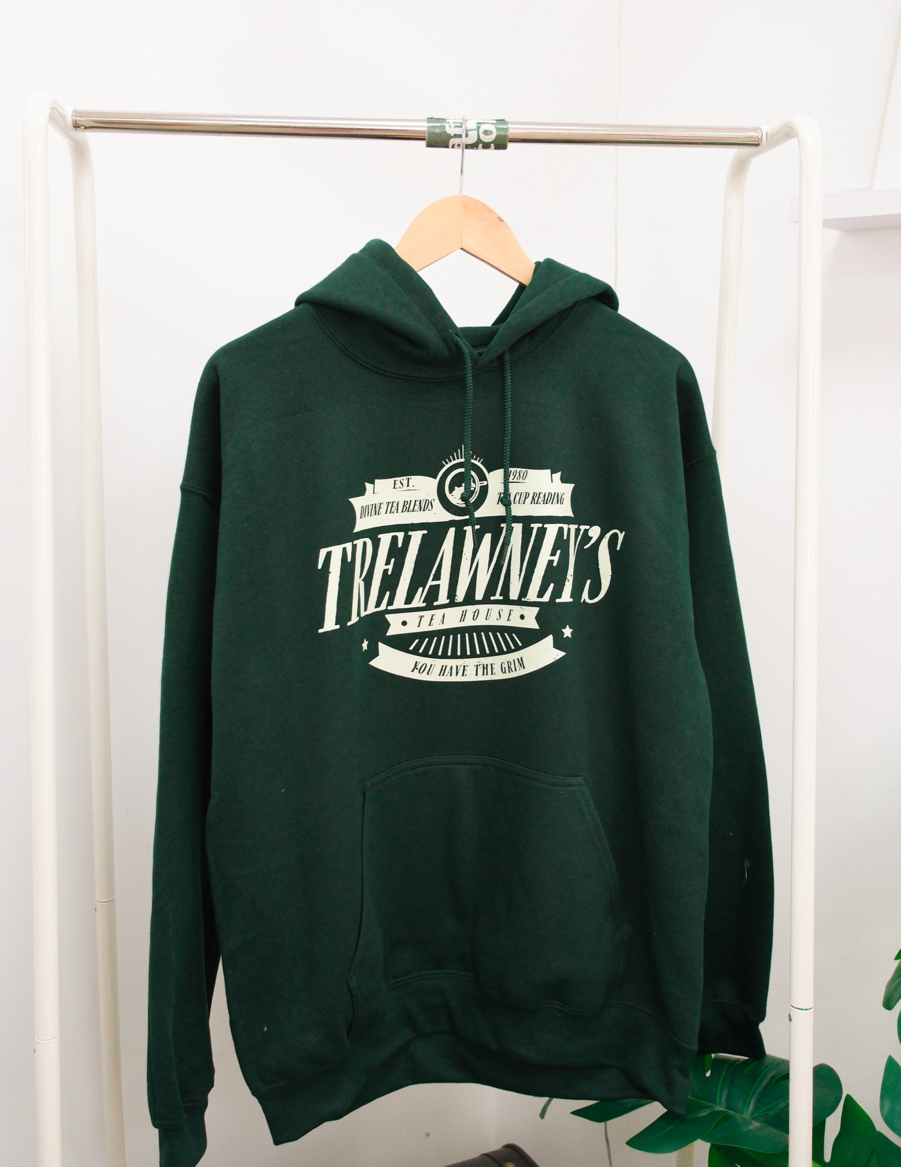 Tea House Crewneck Hoodie (M, L) - Forest Green