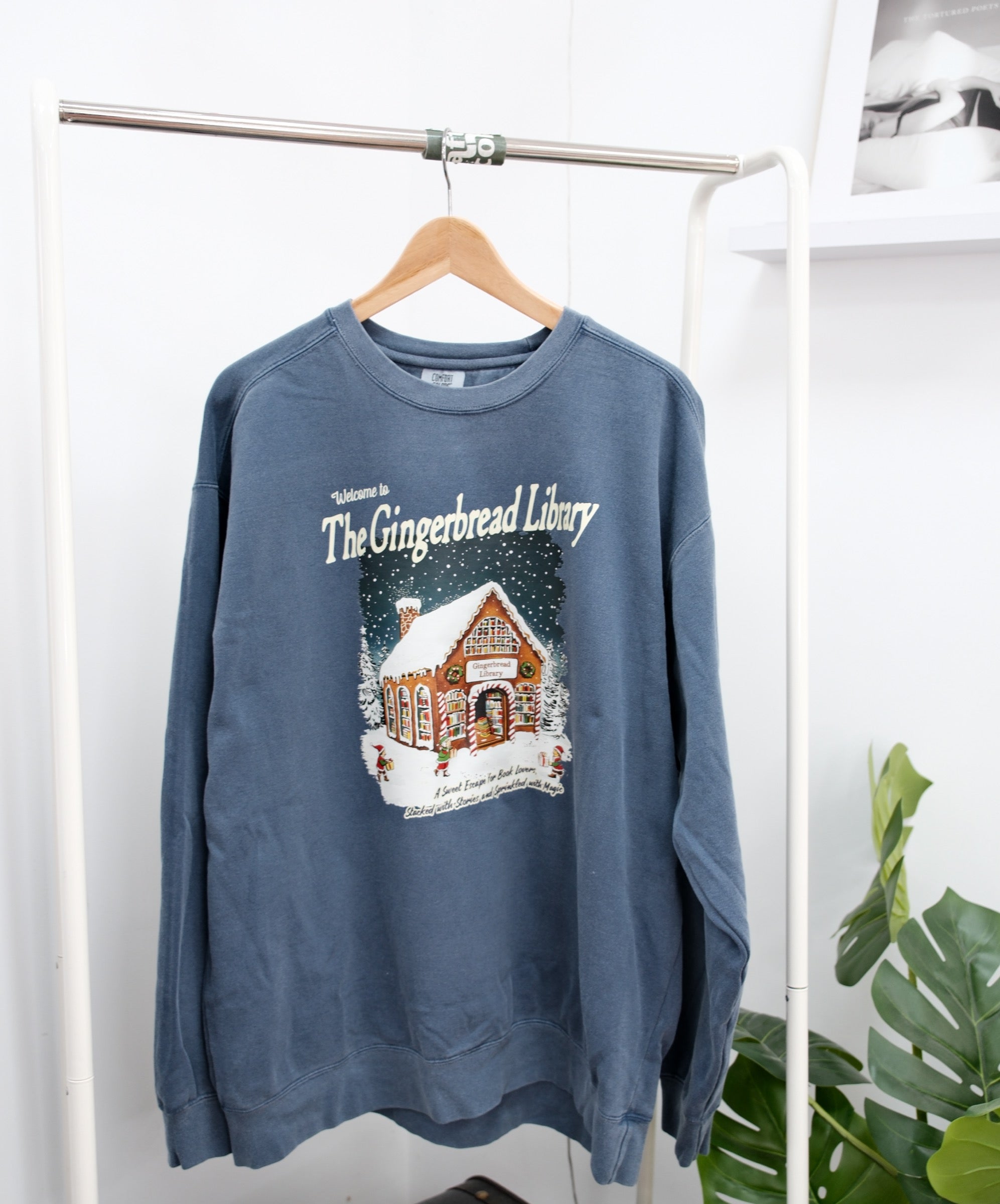 Gingerbread Library Garment Dyed Sweatshirt (XL) - Denim