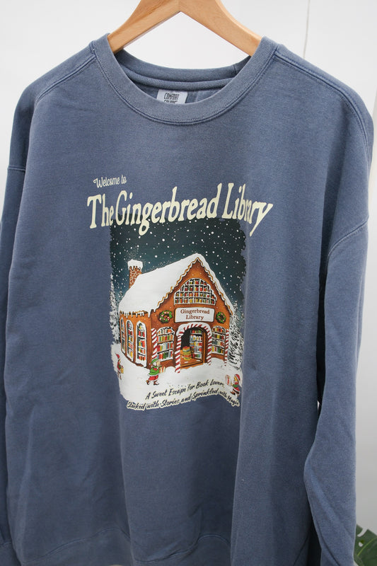 Gingerbread Library Garment Dyed Sweatshirt (XL) - Denim